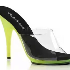 Fabulicious Poise-501UV - Clear Neon Hot green open toe heels